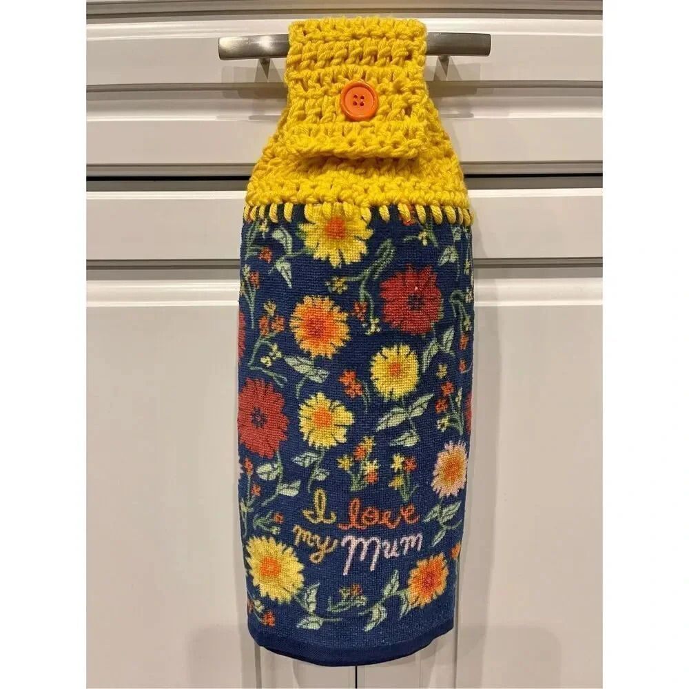 Crochet Top Kitchen Towel- Flowers-I love my mum
